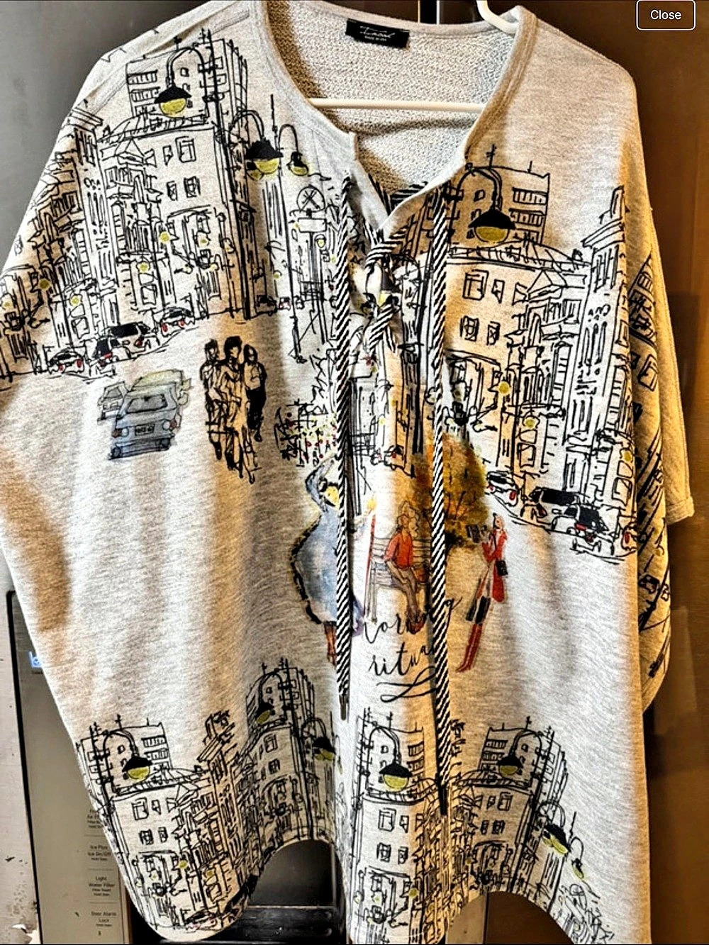 Inoah Cityscape Print Short Sleeve Tunic Gray & Black, OS